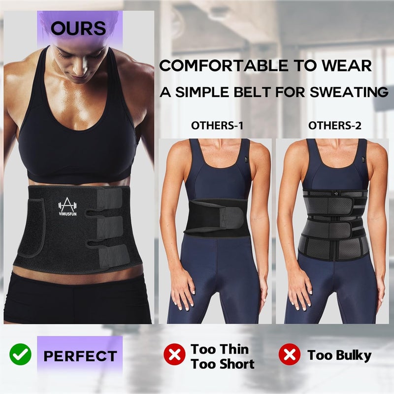 VIMUSFUN Waist Trimmer for Women Belly Fat, Sweat Waist Trainer Stomach Wraps for Weight Loss, Exercise Sweat Bands, Sauna Belts Black - Image 2